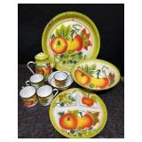 9 PCS. VINTAGE JAPANESE ENAMELWARE FALL HARVEST