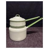VINTAGE GREEN ENAMELWARE DOUBLE BOILER