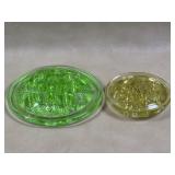 Pair of Uranium Glass Flower Frogs , Vaseline &