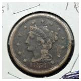 1851 VF US LARGE CENT COIN