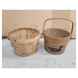 Vtg Basket & Wooden Bucket