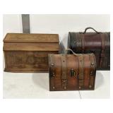 VINTAGE WOOD CABINET TOPPER & 2 DECOR STORAGE