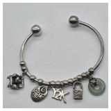 925 SILVER CHARM CUFF WITH BALL BEADS,  JADE,