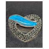 Sterling Silver, Turquoise & Marcasite Brooch