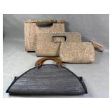 Cork Bamboo & Woven Straw Clutch Handbag Purses