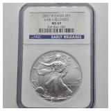 2007 W AMERICAN EAGLE SILVER DOLLAR MS69 EARLY