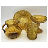 Mid Century Amber Glassware, Diamond Point Bowl ,