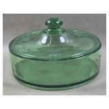 Floral Etched Uranium Glass Covered Candy Dish