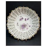 Antique German Woven Porcelain Bowl w/ Violets