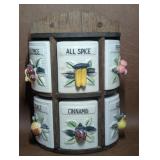 Wood Wall Mount Spice Rack with Ceramic Shakers