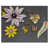 Pins Brooches + Large Enameled Flower W/
