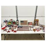 LARGE LOT OF PATRIOTIC DECOR FLAGS OF ALL TYPES,