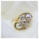 14K YELLOW GOLD PEARL & DIAMOND RING 4.1DWT SZ