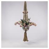 49" macrame Plant Hanger W/ Owl Accents (faux