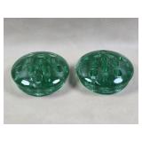 Pair of Uranium Glass Flower Frogs