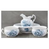 Tiger England Blue Pitcher, Basin & Chamber Pots