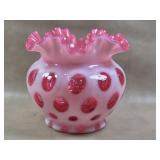 Fenton Cranberry Opalescent Coin Dot Vase Not