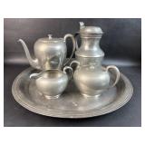 VTG Pewter Items. Tray Shows Wear/ Coffee Pot Has