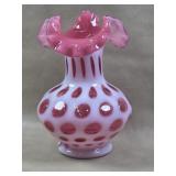 Fenton Cranberry Opalescent Coin Dot Vase Not