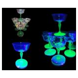 7 Green stem glass Champagne Uranium stem and
