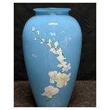VINTAGE BLUE GLASS FLORAL VASE