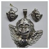 925 SILVER CHERUB PENDANT " & EARRINGS PUFFY
