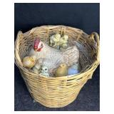 HEN W/ CHICKS IN A BASKET CERAMIC CHICKEN W/