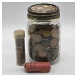 OLD JAR OF WHEAT PENNIES, ROLL OF 1950