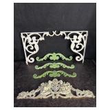 CAST-IRON CORBELS W/ ANGELS & HOOKS, & WALL DECOR