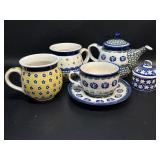 Polish Pottery Teapot, Sugar , Cup / Mugs