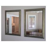 Pair of Antiqued Green Frame Wall Mirrors