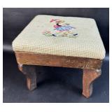 Small VTG Foot Stool w/ Needlepoint TopTop