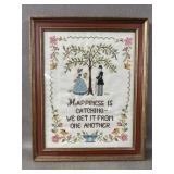 Vintage Framed Bucilla NeedleworkHappiness is