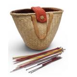 Vtg Knitting Basket & Needles Crochet