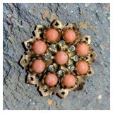 Vintage Czech Marbled Coral Glass Cabochon Ornate