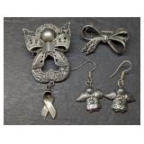 Sterling 925 Brooches & Earrings  , Angels & Bow