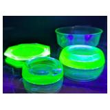 4 Pc Uranium Vaseline Glass, UV Reactive Vintage