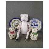 Vntg Shawnee Pig S&P Shakers, Poseable Wood Pig