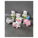 Vntg Shawnee Piggy Planters +
