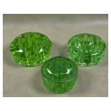 Trio Of Uranium Glass Flower Frogs