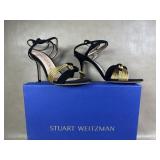 Stuart Weitzman Velita Black & Gold Stiletto Ankle