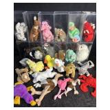 25 TY BEANIE BABIES SOME IN DISPLAY/STORAGE BOXES