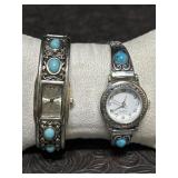 2 SOUTHWESTERN FAUX TURQUOISE WRIST WATCHES