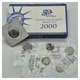 2000 US MINT PROOF COIN SET, MERCURY SILVER DIME,