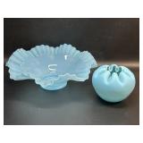 Blue Ruffle Brideï¿½s Basket Bowl & Satin Glass