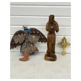 HAND CARVED WOODEN JESUS, TIN & WOOD BEDAZZLED