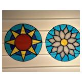 2 STAINED GLASS SUN CATCHERS 1 CRACKED PANEL