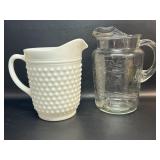 2 Vintage Pitchers Hobnail Milk Glass & Animals /