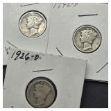 1926 D MERCURY SILVER DIME, 1942 D MERCURY DIME &