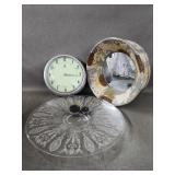 Misc Lot: Retro Wall Clock, Mirror, Vntg Platter,